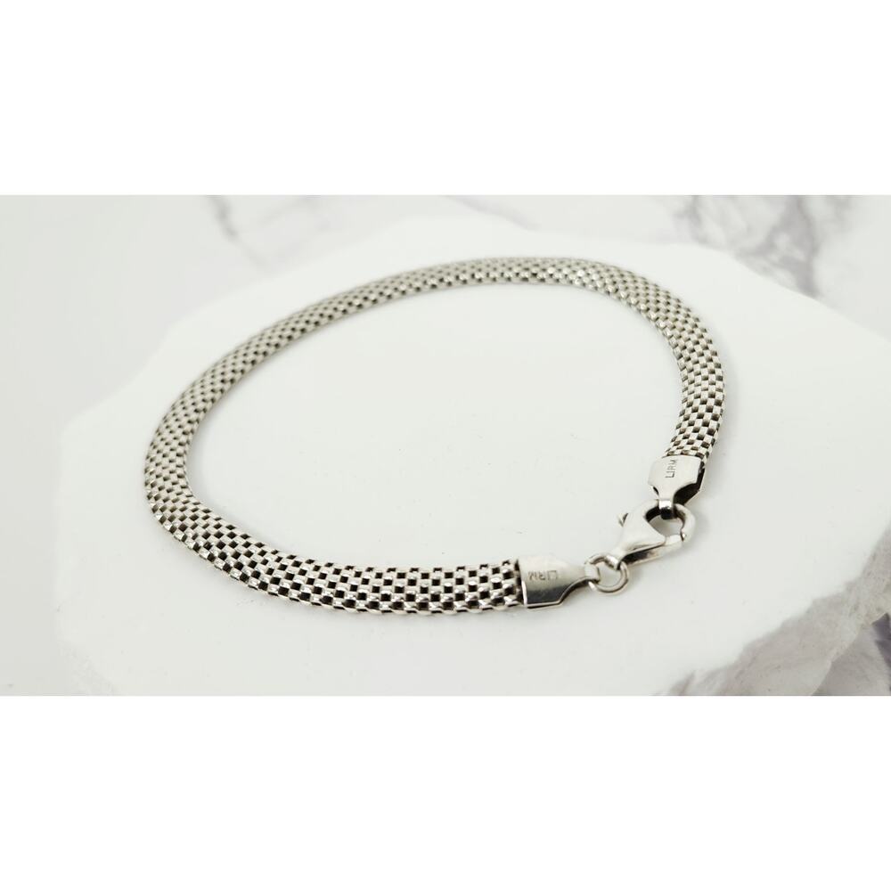 Vintage LIRM 925 Sterling Silver Woven Popcorn Mesh Chain Bracelet Italy - Picture 5 of 16